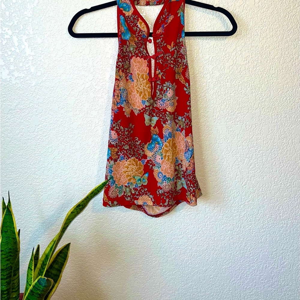 The Blue Age Floral Red Sleeveless Top